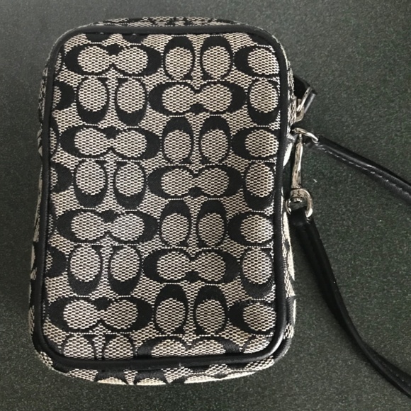 Coach Black/Gray Signature C Canvas Leather Wristlet Mini Pouch - Picture 4 of 16
